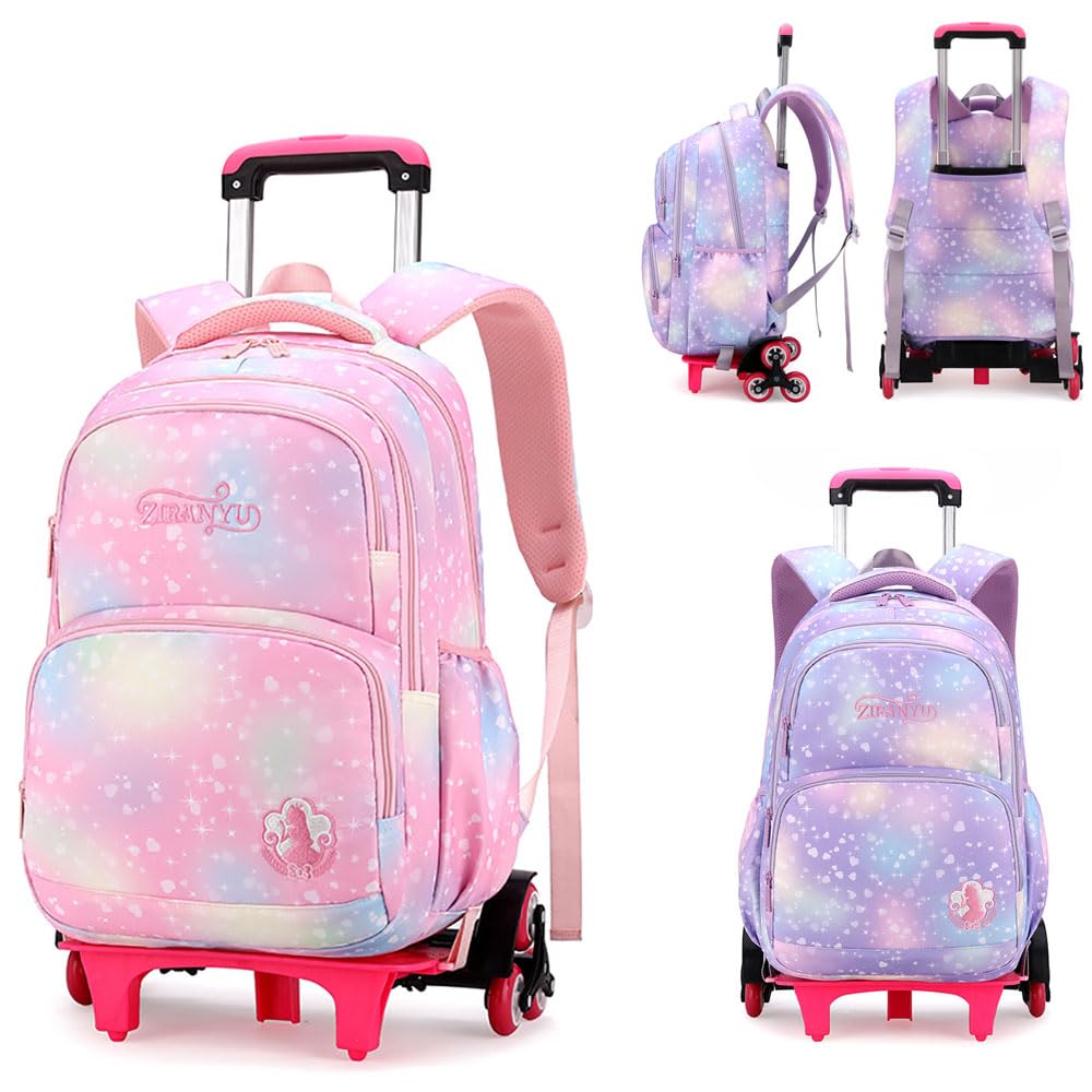 MUMOO BEARKids Rolling Backpacks Fashion Printed Trolley School Bags Large Capacity Wheeled Kids' Luggage Bag for Elementary Boys Girls Schoolbag