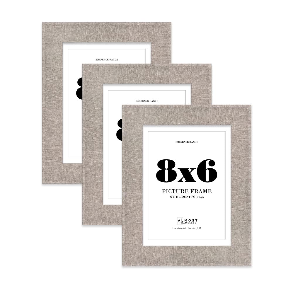 8x6" Grey Picture Frame with 7x5" Mount - Shabby Chic Photo Frame with Distressed Finish, Wall Hooks and Kickstand, 32mm Edge - 3 Pack