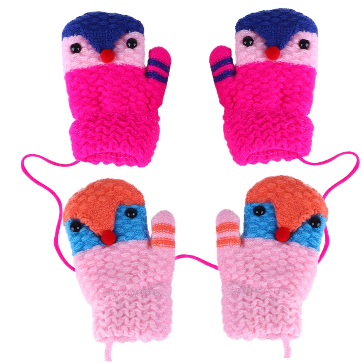 Ipetboom Boys and Girls Gloves 2 Pairs Winter Warm Cartoon Design Soft Durable Cashmere Gloves