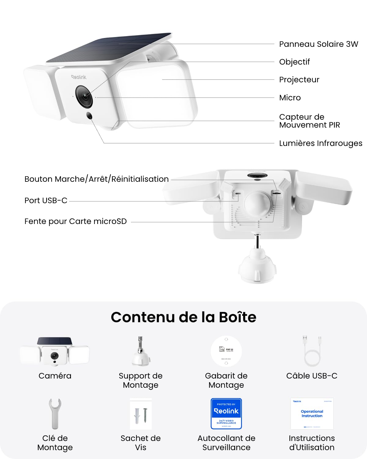 Reolink 2K Caméra Solaire Projecteur 150°, 1000LM, Solar Floodlight Cam | Alarme Sirène, Détection AI/PIR, Vision Nocturne Couleur, Wi-Fi 6 Bi-Bande, IP66 Étanche, SolarEase Panneau Solaire Intégré