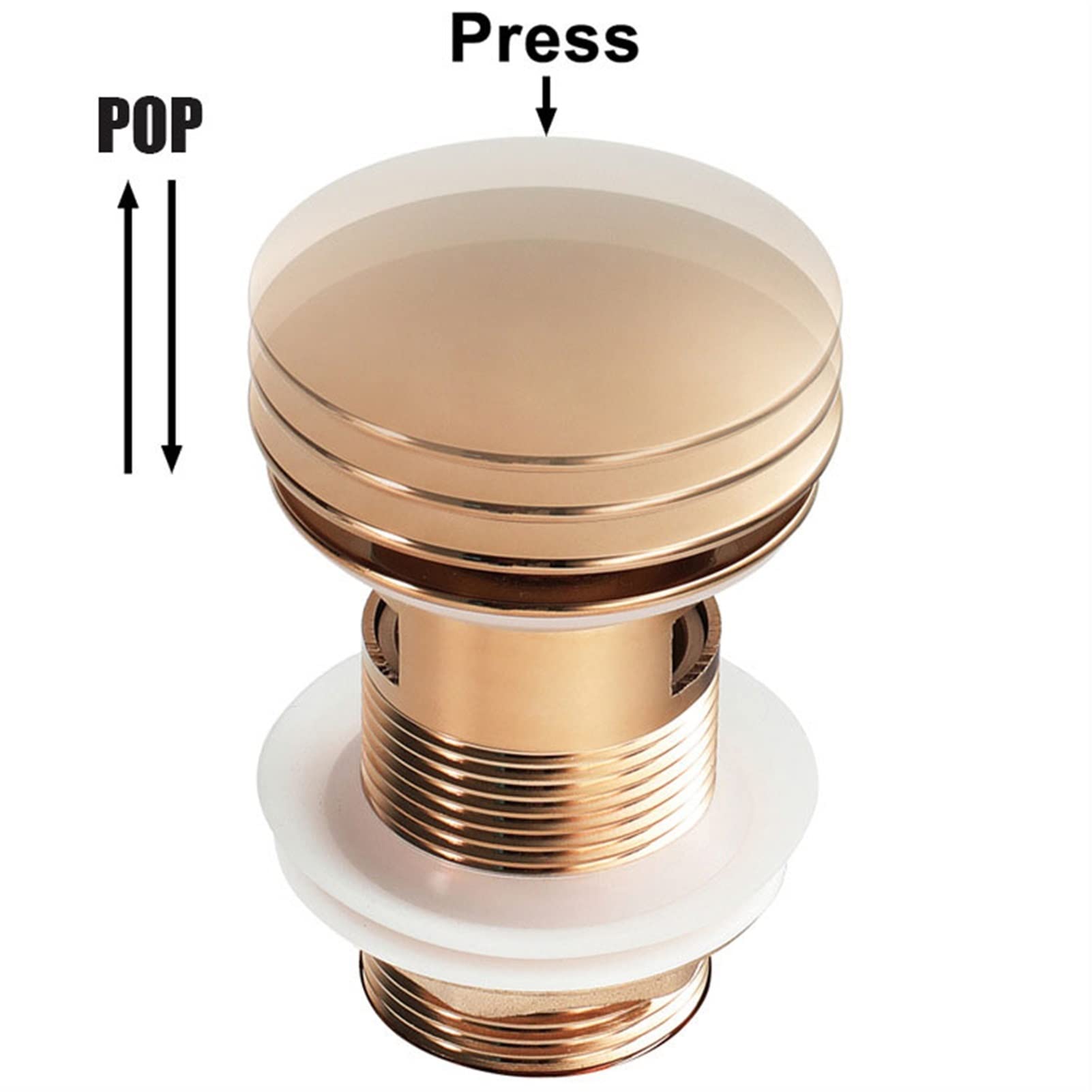 Bonde de Lavabo Système de vidage Pop-up Bonde de Vidage sans Trop-Plein Universel Bonde d'écoulement pour Lavabo en Cuivre (Blanco : Rose Gold)