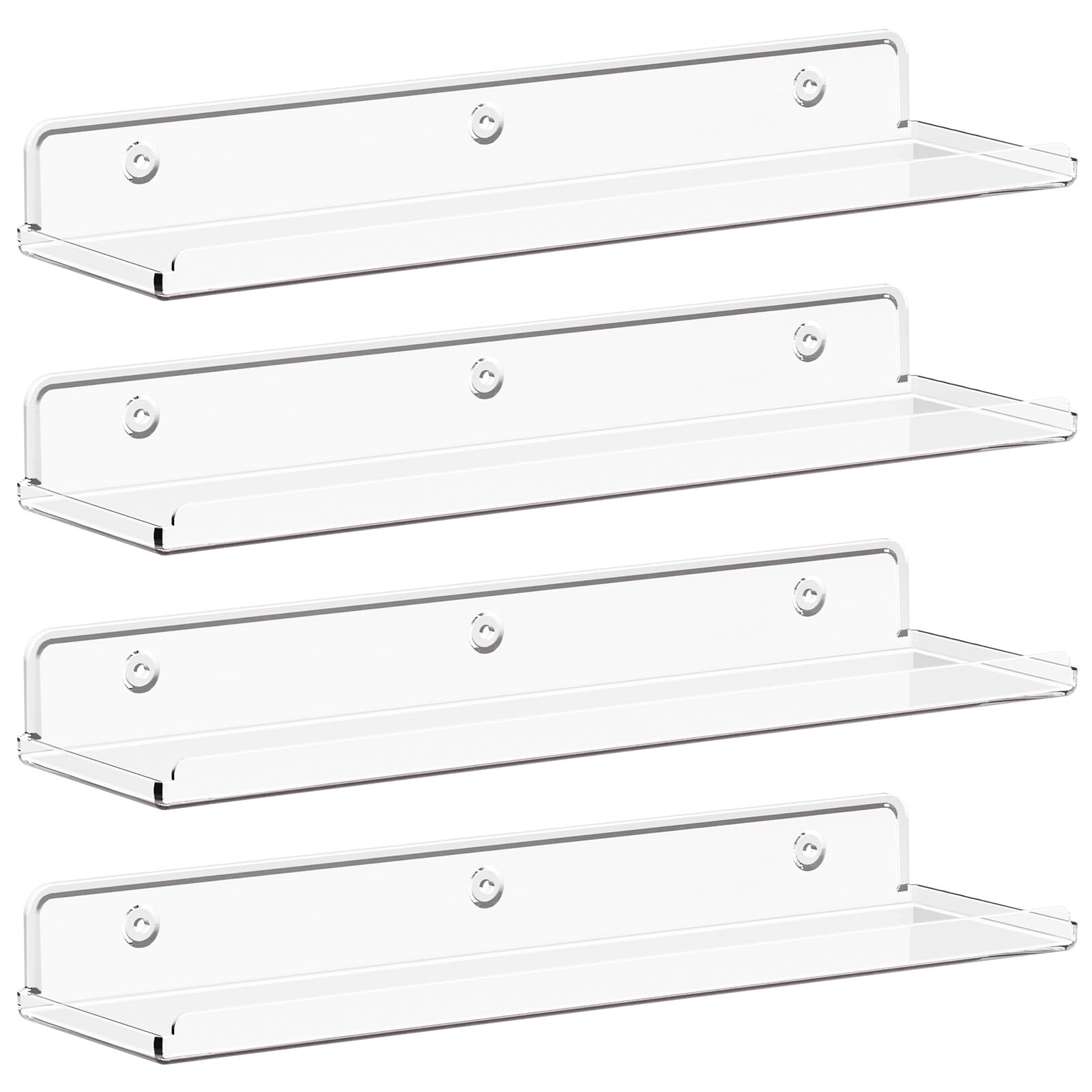 Lifewit Floating Shelves for Wall, 4 Pack Clear Acrylic Shelf 38.1cm Room Decor for Bookcase/Vinyl Record Display/Photo/Picture in Bedroom, Living Room, Bathroom, Kitchen Storage and Organization