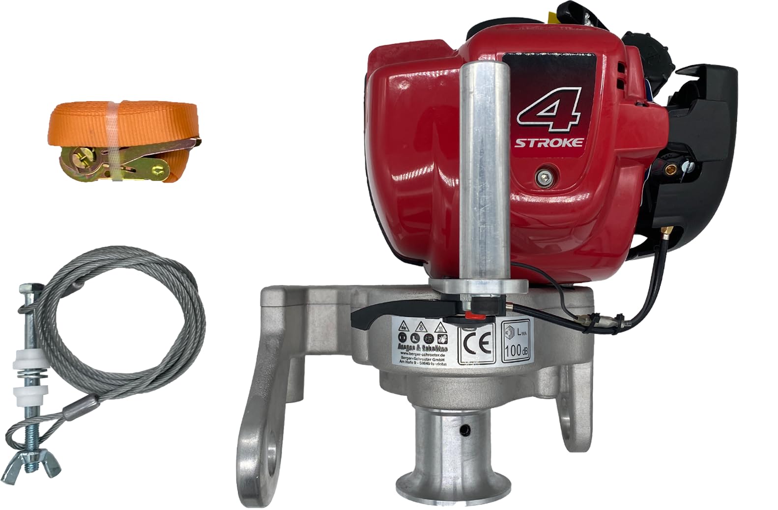 Berger + Schröter | Motor-Spillwinde mit 2 PS Motor, 47,9ccm, GX 50, Zugkraft von bis zu 1.000 kg, Forst Seilwinde, Motorwinde für Boot, Holz, Fahrzeug
