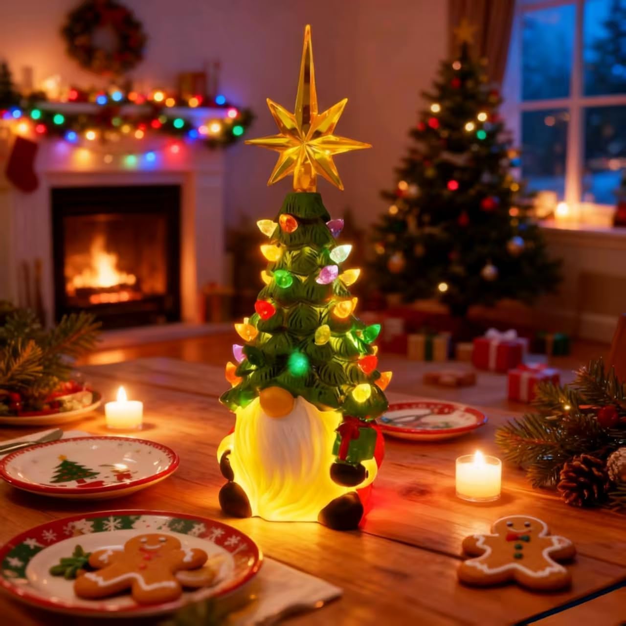 Lighted Christmas Gnomes Decorations, 8 Inch Faceless Old Man Ceramic Christmas Tree, Small Mini Prelit Xmas Holiday Decor, with 46 Colored Lights, for Tabletop Home Room Table Fireplace Office - Image 7