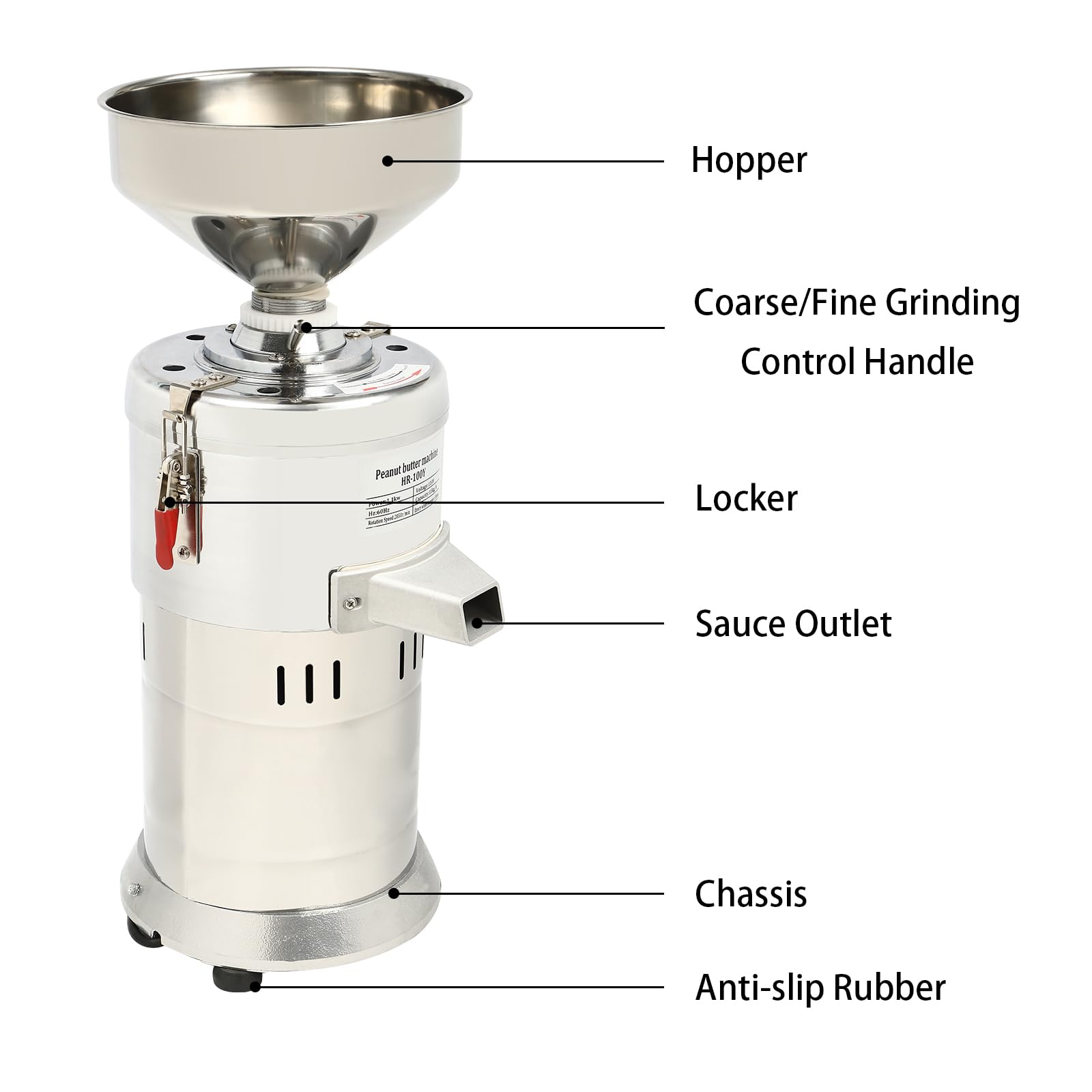 Peanut Butter Machine, 110V 1100W Electric Grain Grinder Peanut Butter Maker with Lockers, Commercial Nut Butter Machine Sesame Sauce Grinder, 33.07 lbs Large Capacity for Groundnut, Almond