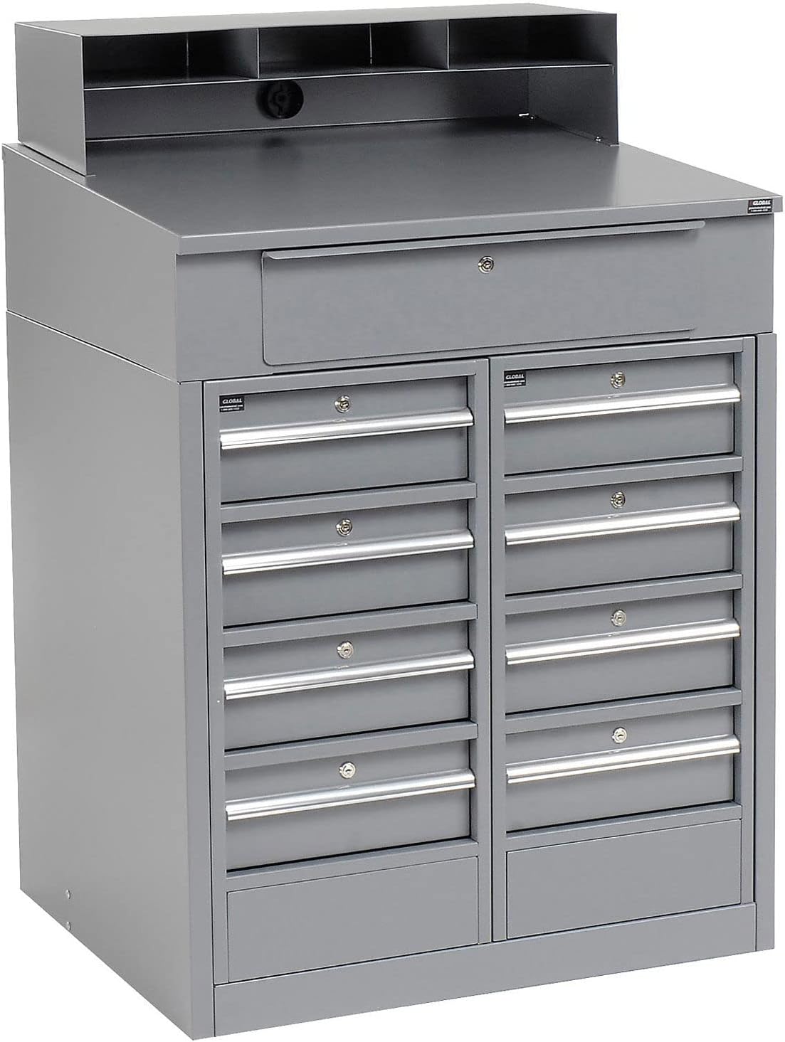 Global Industrial Shop Desk with 9 Drawers, 34-1/2"W x 30" D x 51-1/2"H, Gray