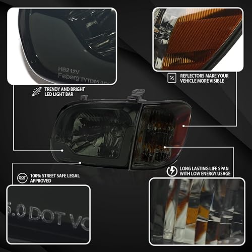 Miniatura 8 de Autozensation Compatible con Toyota Tundra 2005-2006 carcasa negra con lente transparente LED Switchback faros + luces de esquina, par izquierdo y
