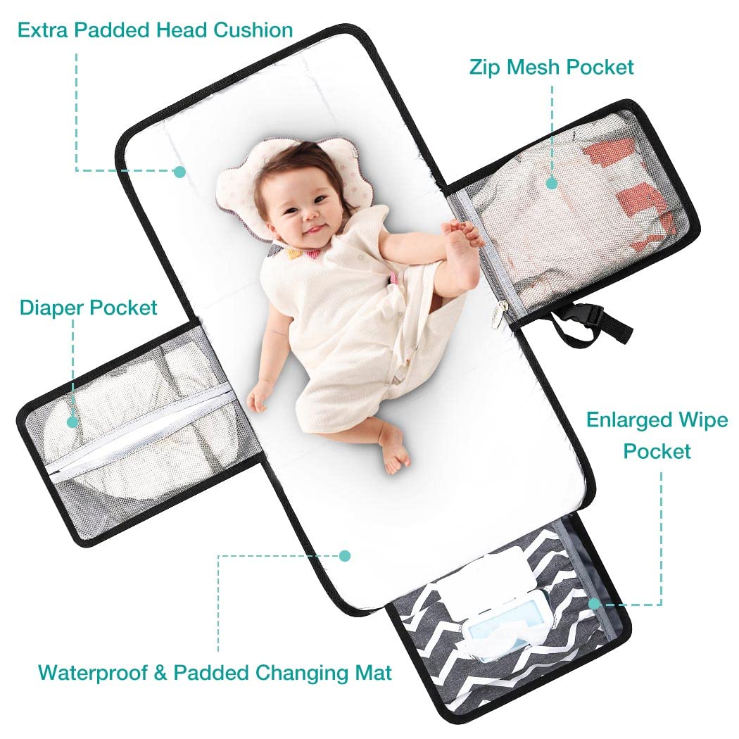Lekebaby Fasciatoio Portatile Neonato – Fasciatoio Neonato Portatile Impermeabile e Imbottito per Viaggi e Outdoor, Fasciatoio da Viaggio Pratico con 3 Tasche, Comodo e Lavabile, Regali Neonato