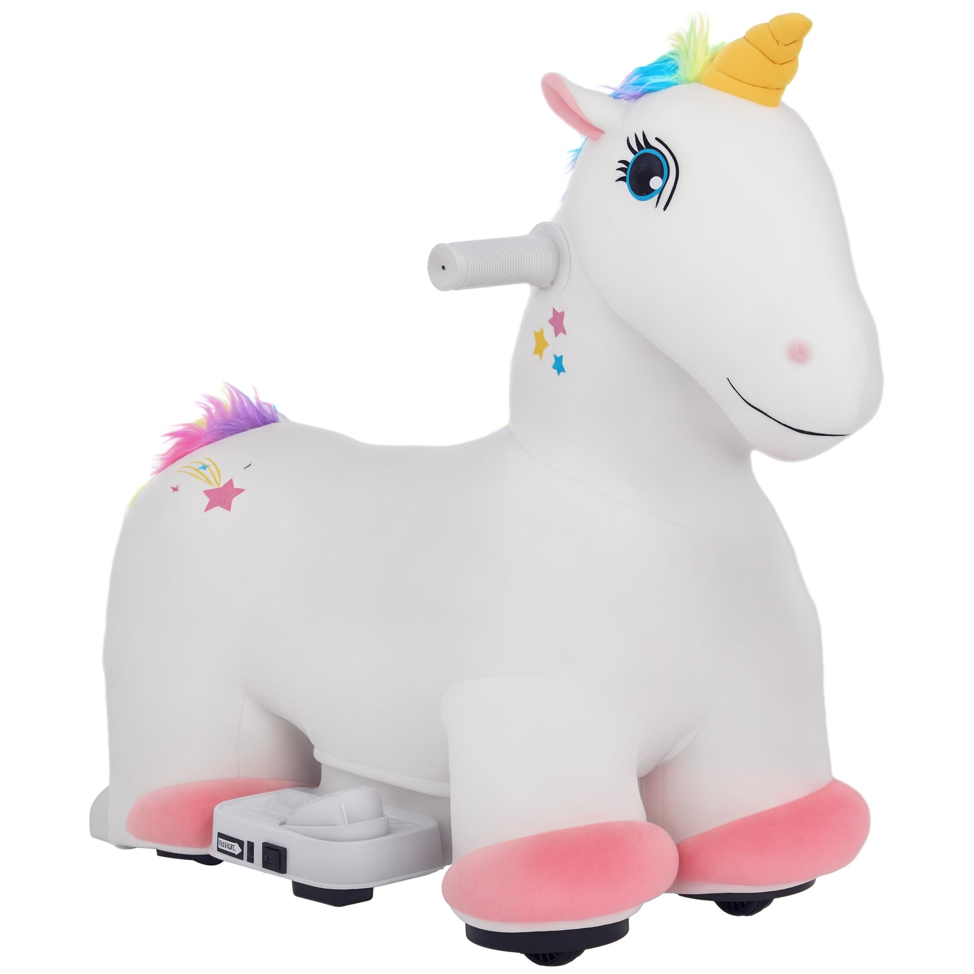 AIYAPLAY Unicornio Eléctrico para Niños de 18 a 36 Meses Caballo Balancín Eléctrico con Batería 6V y Música Carga 25 kg 69x34x53 cm Blanco