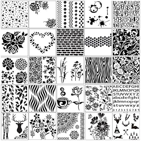 25pcs Mixed Pattern Hollow Out Painting Stencils Plastic Planner Stencils Journal Stencil Painting Drawing Template Cover