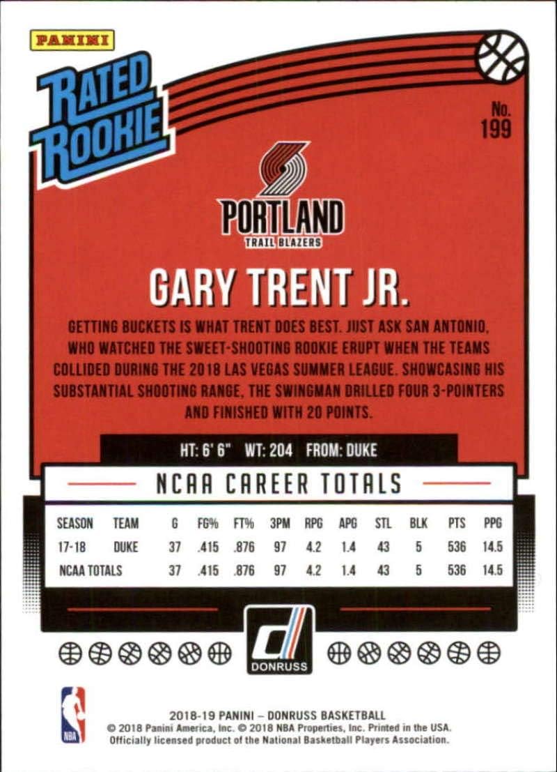 2018-19 Donruss Holo Orange Laser Basketball #199 Gary Trent Jr. Portland Trail Blazers Rated Rookie Retail Exclusive Parallel Official NBA Card made