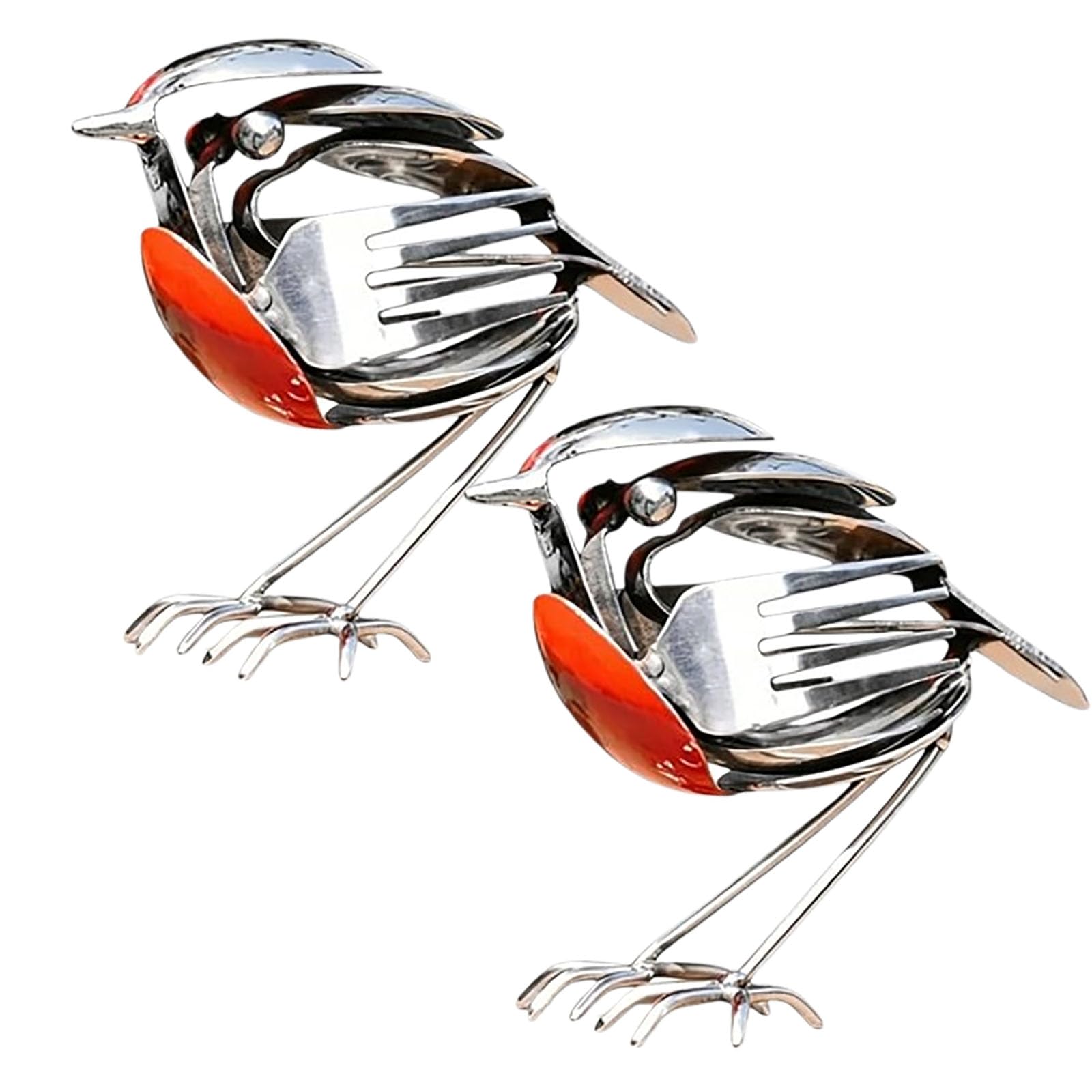 Weiwogu 2Pcs Robin Bird Metal Art Sculpture, Silver Aluminum Outdoor Art Decoration, Scrap Metal Art Sculpture, Handcrafted Bird Statue, Rustic Spring Craft, Unique Birds Ornament Gift For Birds Lovers (2Pcs)