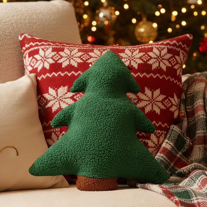 Christmas Pillow, Christmas Tree Shaped Throw Pillows Cute Xmas Tree Shaped Plush Pillow Stuffed Winter Decor Plush Holiday Decorations for Living Room Couch Bed Party Home Sofa