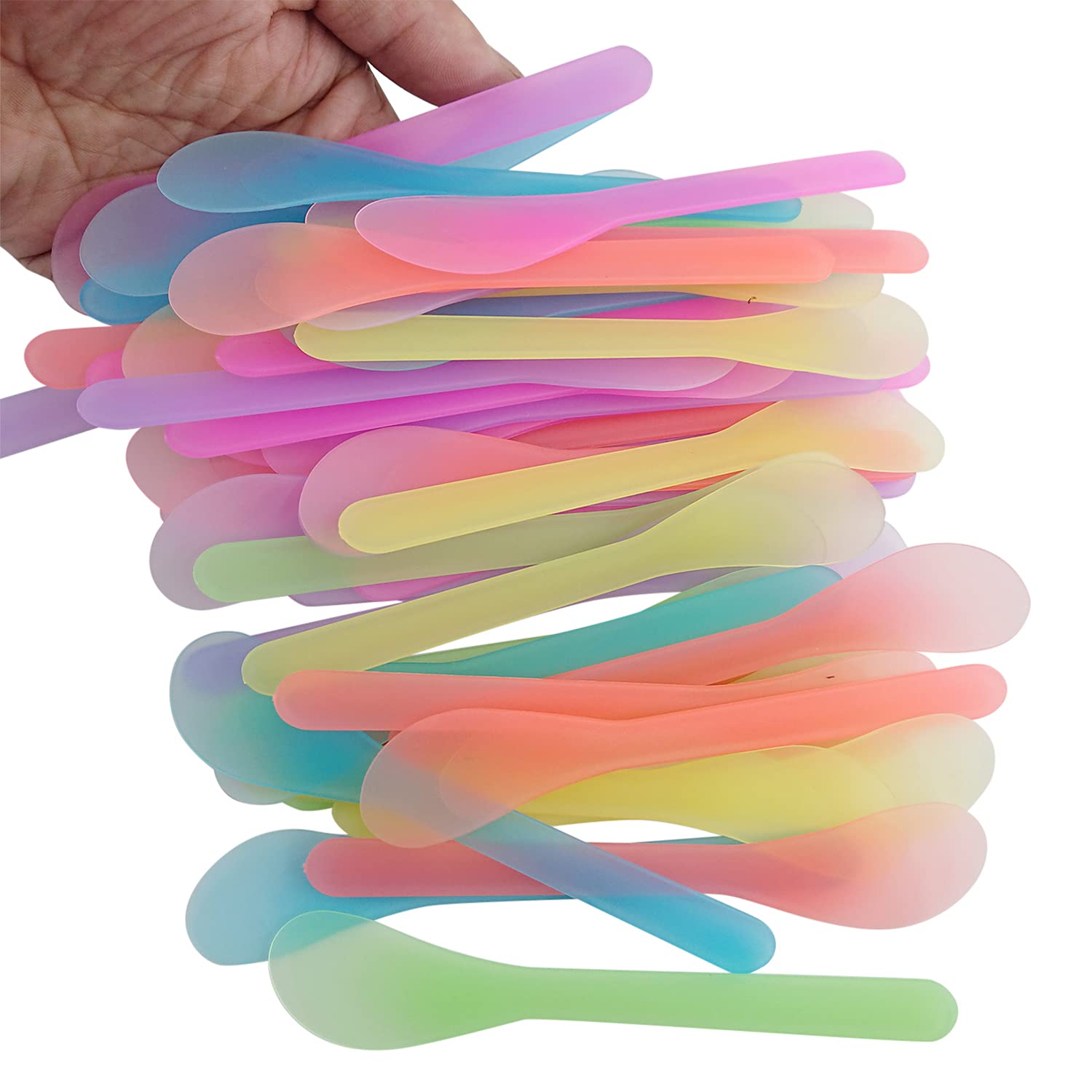 80 Pcs 5 Inch Plastic Cosmetic Spatulas, Disposable Makeup Tools Spoon for Mixing and Sampling, Color Random