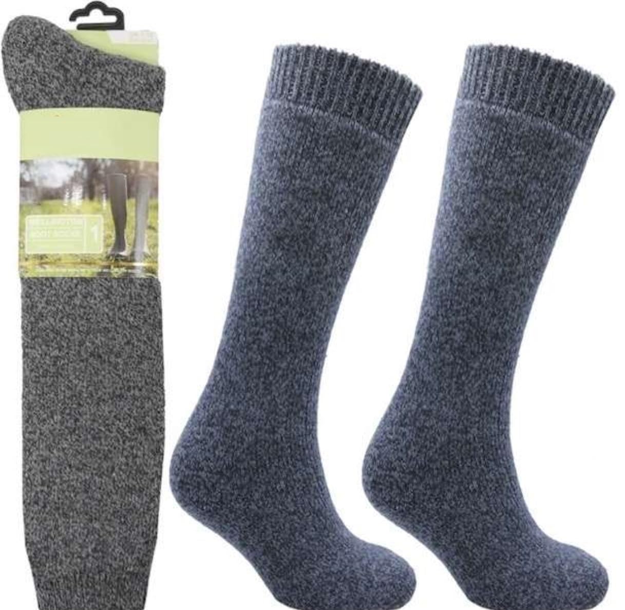 Onlybee Men's Blue Marl Wool Long Thick Wellington Boot Socks (Uk, Numeric, 6, 11, Regular, Regular, )