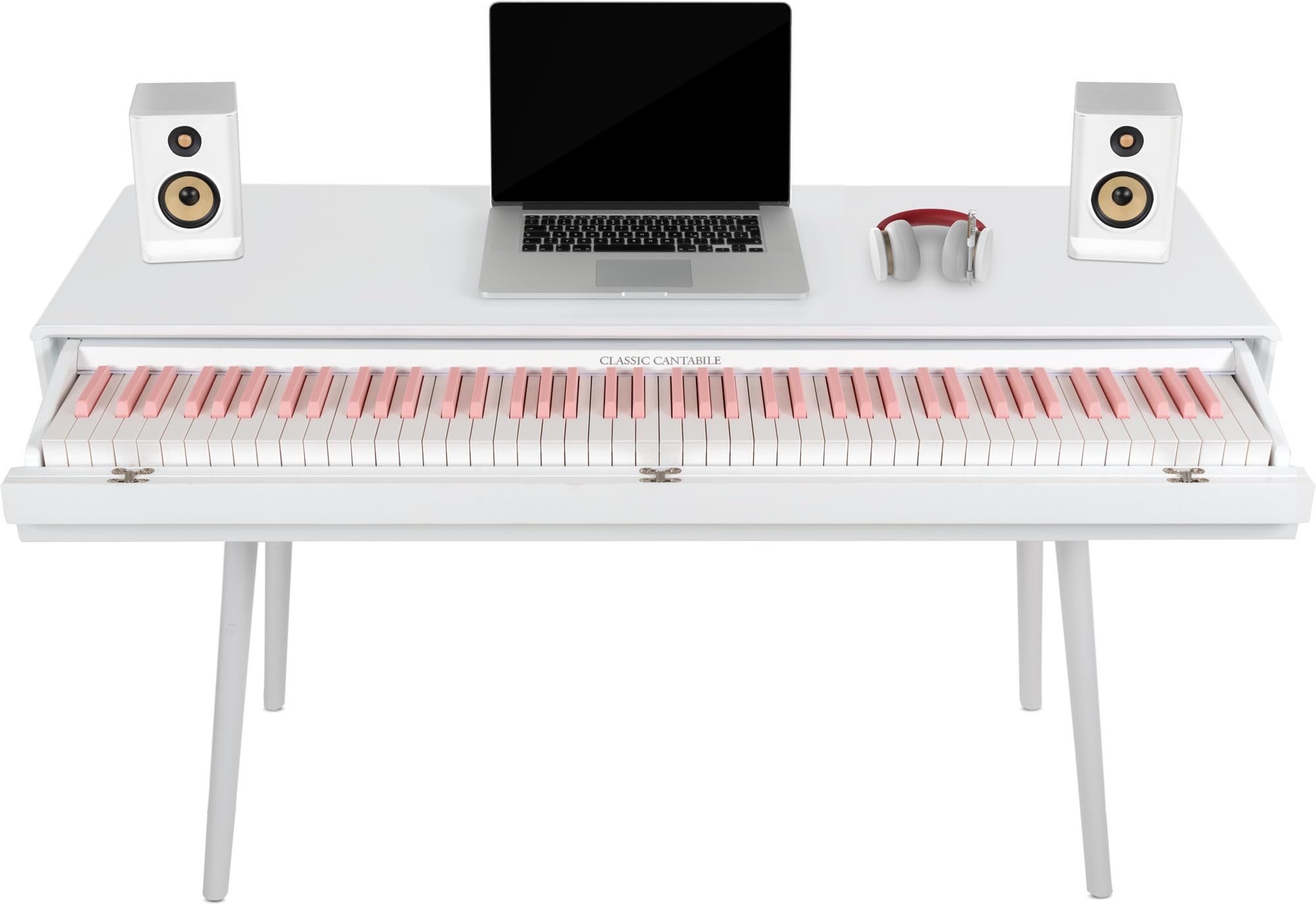 Classic Cantabile DP-730 WP Piano digital set - 88 teclas ponderadas acción de martillo - Mesa teclado piano elèctrico incorporado - Con porta notas y pedalera - USB MIDI - Blanco mate y teclas rosas