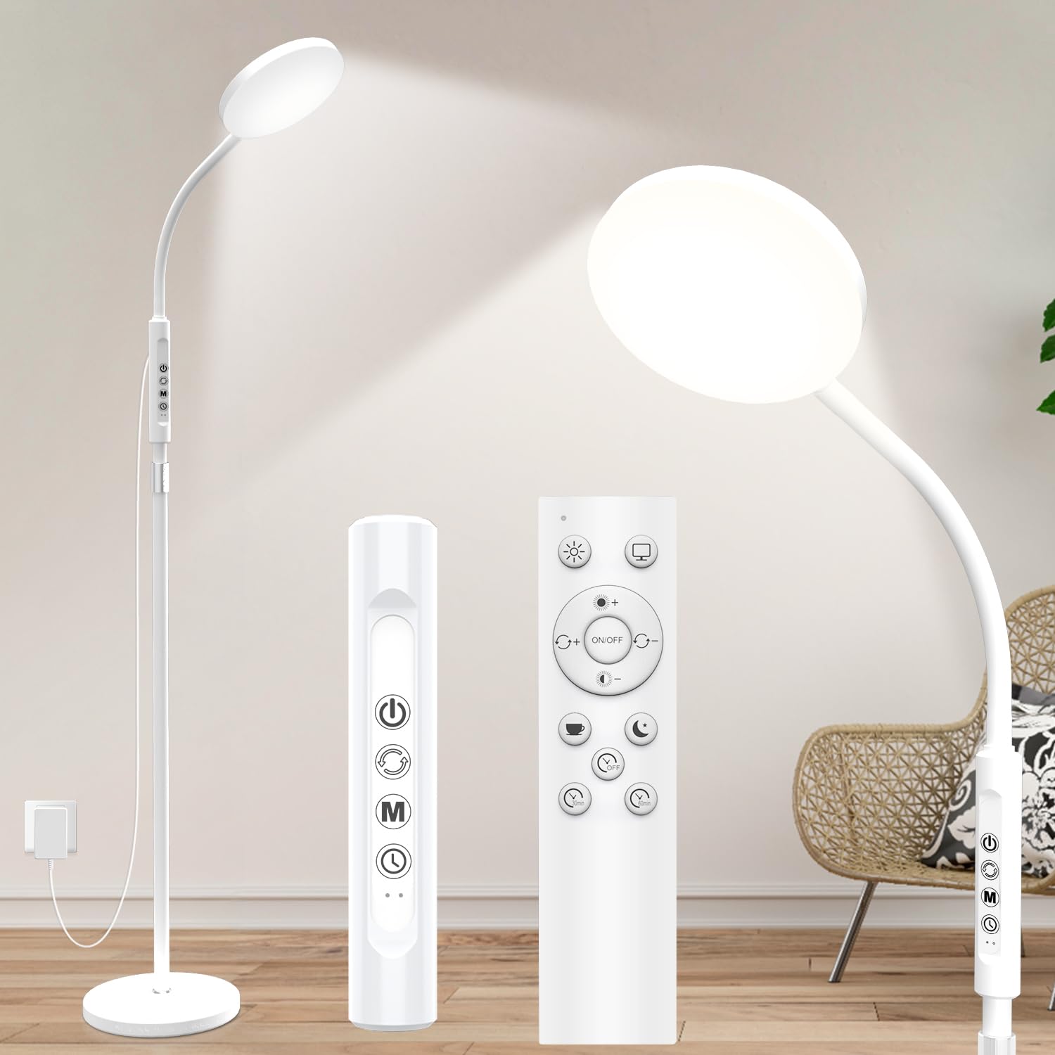 20.000 Lux Lámpara de Pie & Lámpara de Escritorio - Luz LED con Altura Ajustable, 5 Colores & 10 Niveles, Temporizador y Base Estable - Lámpara de Luz Diurna para Dormitorio en Casa