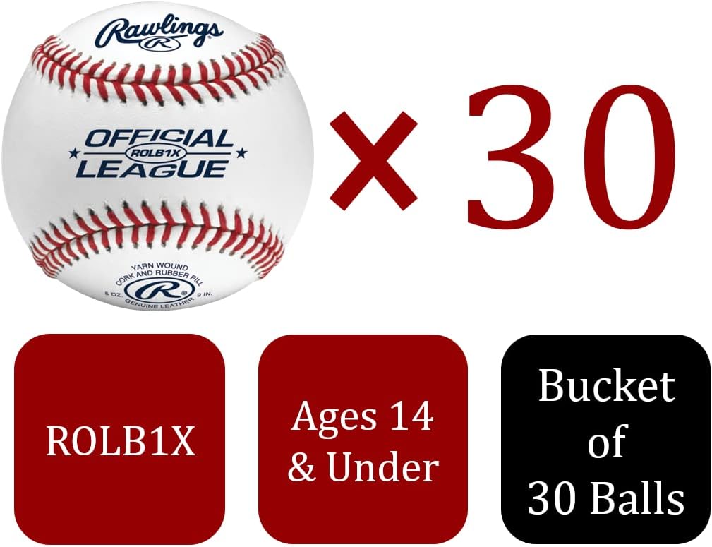 Rawlings | OFFICIAL LEAGUE Practice Baseballs | ROLB1X | Youth/14U | 6 Gallon Bucket | 30 Count : Sports & Outdoors
