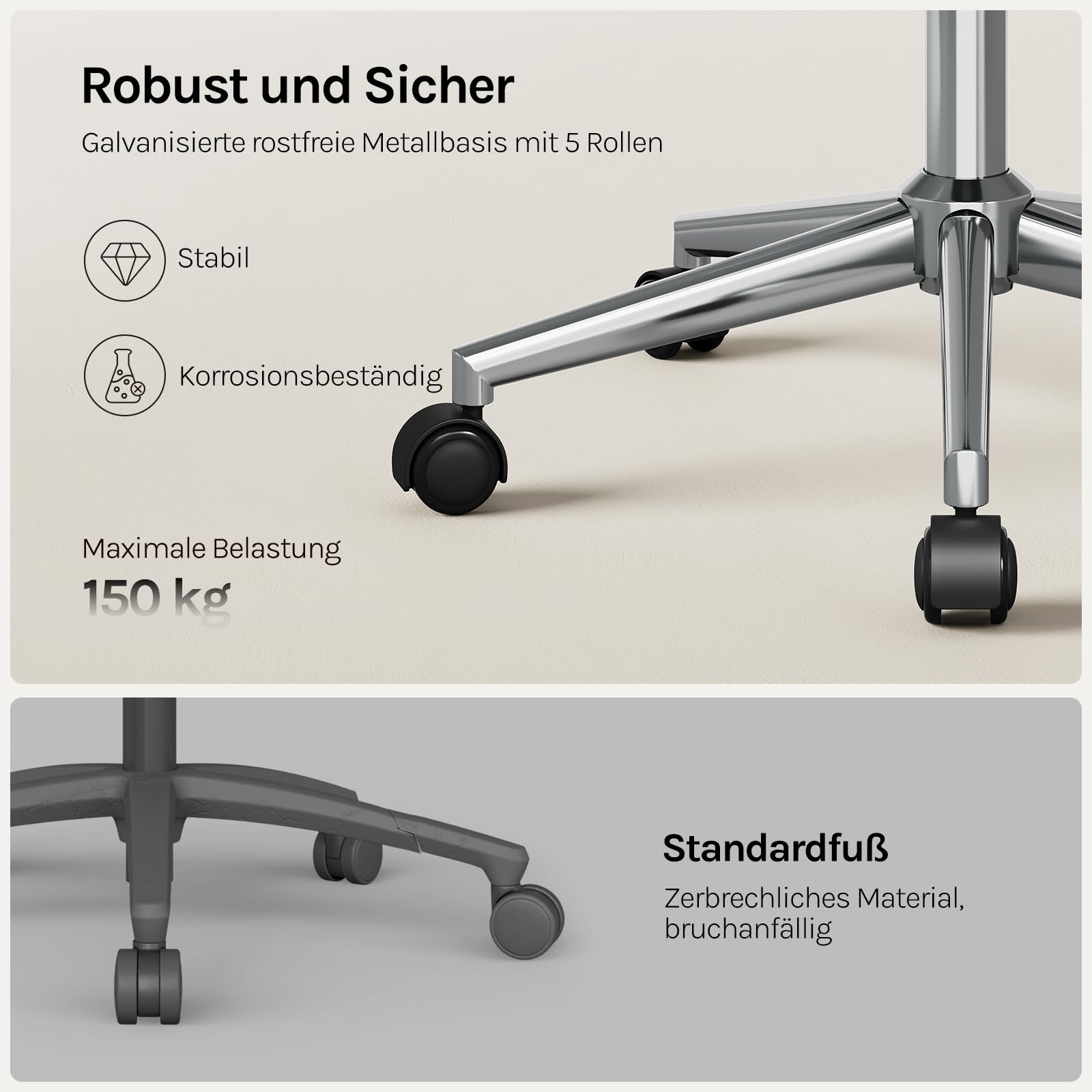 WOLTU Homeoffice Stuhl, Schreibtischstuhl, Drehstuhl, Schminkstuhl, höhenverstellbar, bis 150 kg belastbar, mit Armlehnen Samtsitz, für Schlafzimmer Büro Wohnzimmer, Beige