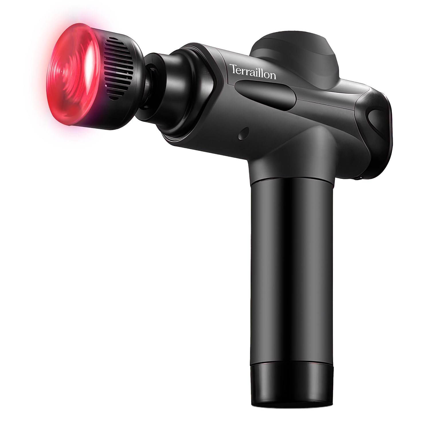 TERRAILLON GUN MASSAGER EXPERT - Pistola de masaje multizonas, 20 velocidades 2800-3200 RPM, pantalla digital, temporizador integrado, 5 puntas de silicona, 1 caliente-frío, USB-C, funda incluida