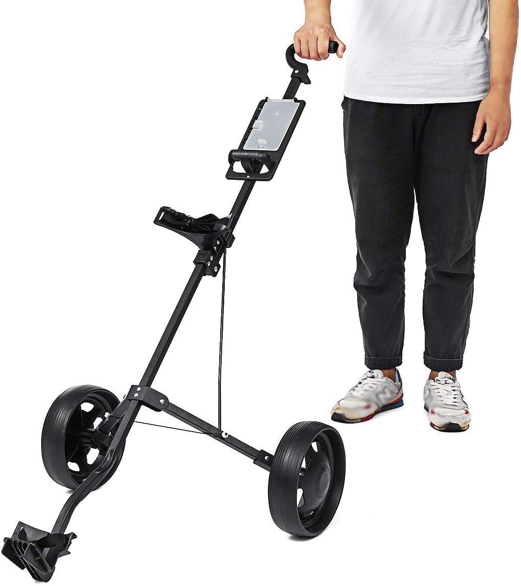 Golf Push Cart Golf Trolley Cart 2 Wheels Golf Caddy Aluminium Alloy Foldable Trolley with Brake Golf Pull Cart