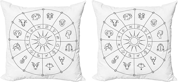 Ambesonne Astrology Decorative Throw Pillow Case Pack of 2, Sketchy Zodiacal Circle with Astrology Signs Aries Aquarius Pisces Lion Art, Couch Bedroom Living Room Cushion Cover, 18