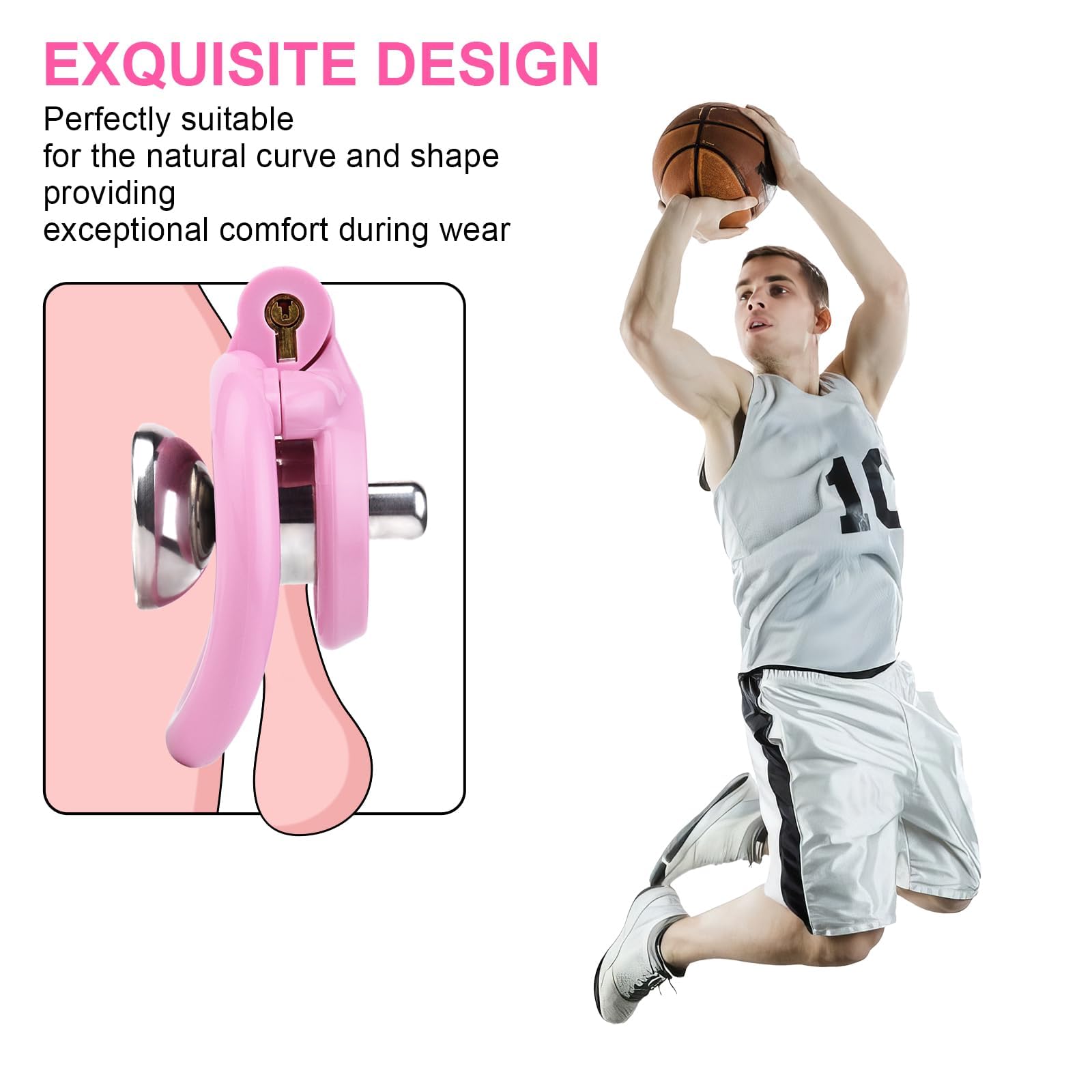 Flat Chastity Cage - Cock Cage, Male Chastity Devices with Urine Divertor, 2 Keys, and 4 Size Rings - Resin & Stainless Steel Pink Sissy BDSM Male Sex Toys (Pink, Original)