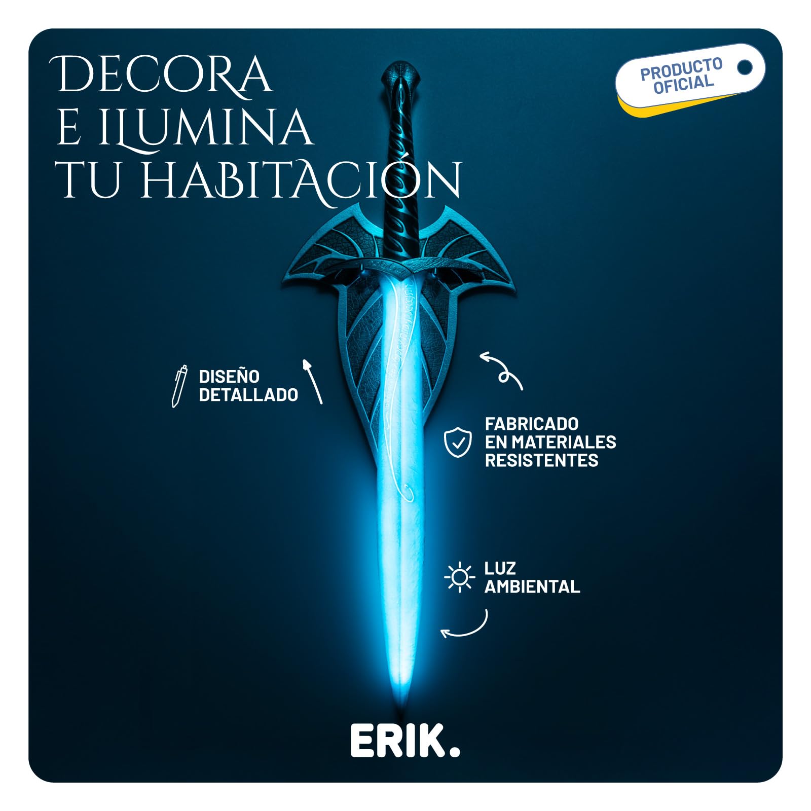 Lampara El Señor de los Anillos Daga Dardo - Lampara pared SIN Cable│ El Señor de los Anillos Regalos - Figura con LUZ ( Bateria Recargable) Lord of the rings Merchandising OFICIAL │ Incluye Anclajes