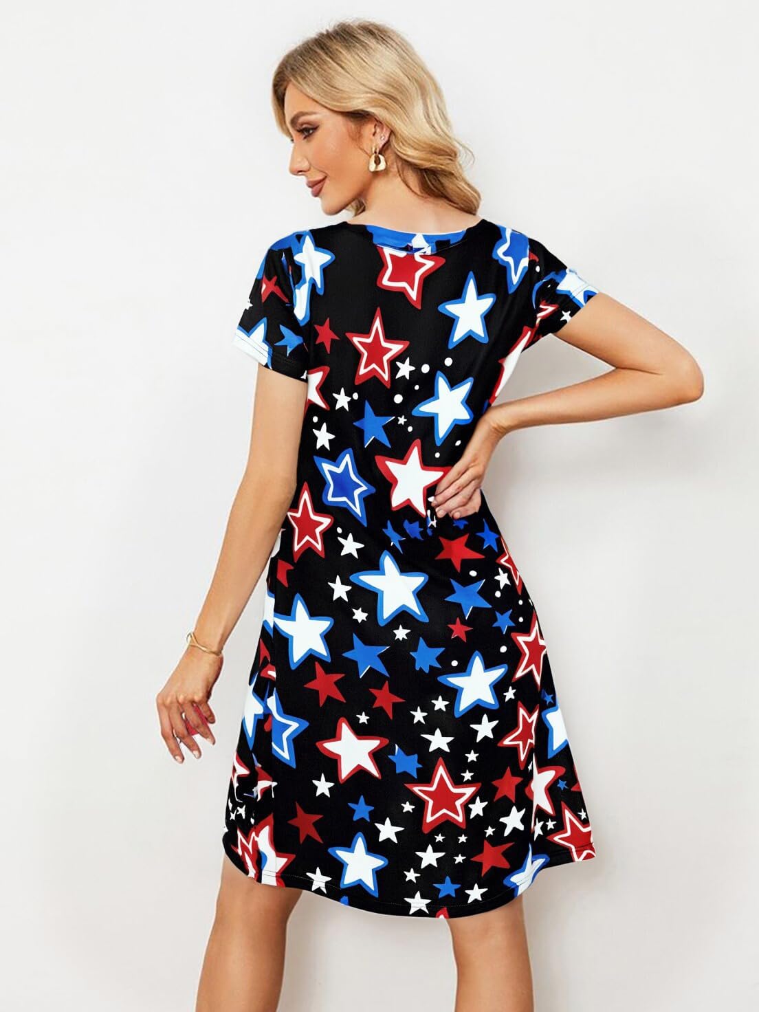 LUKYCILD American Flag Dress Women 4th of July Patriotic Shirt USA Stars Stripes Dresses Sexy V- Neck Summer Sundress - Image 5