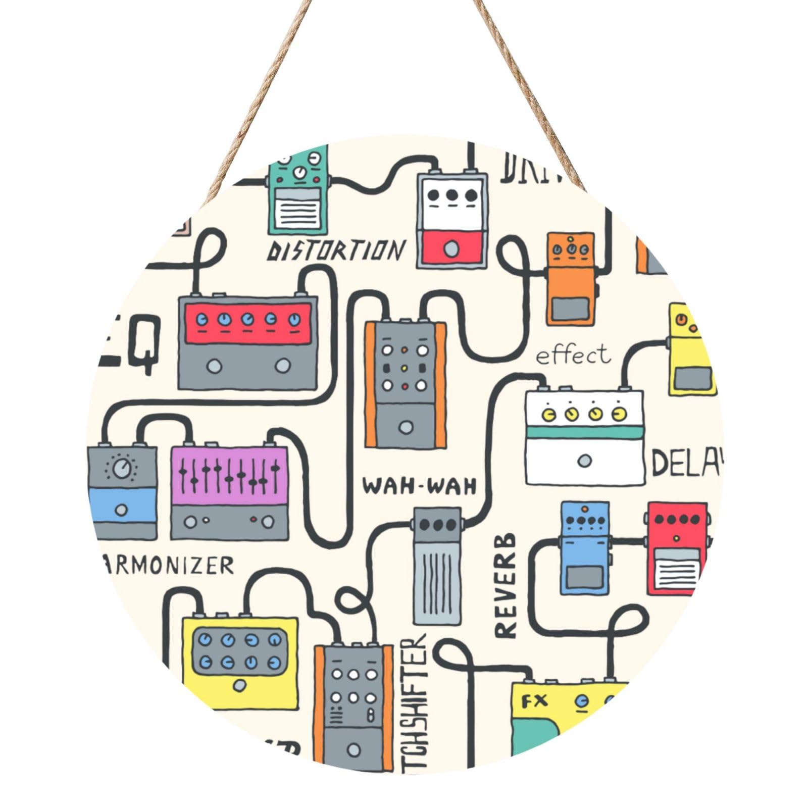 InOmak Color Guitar Pedals, Round Wood Panel Painting 12 in, Wall Hanging Painting For Home