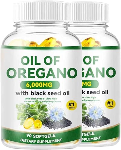 Aceite de orégano con aceite de semilla negra, suplemento de orégano 2 en 1 para la salud inmunológica, retiene carvacrol y timoquinona altamente