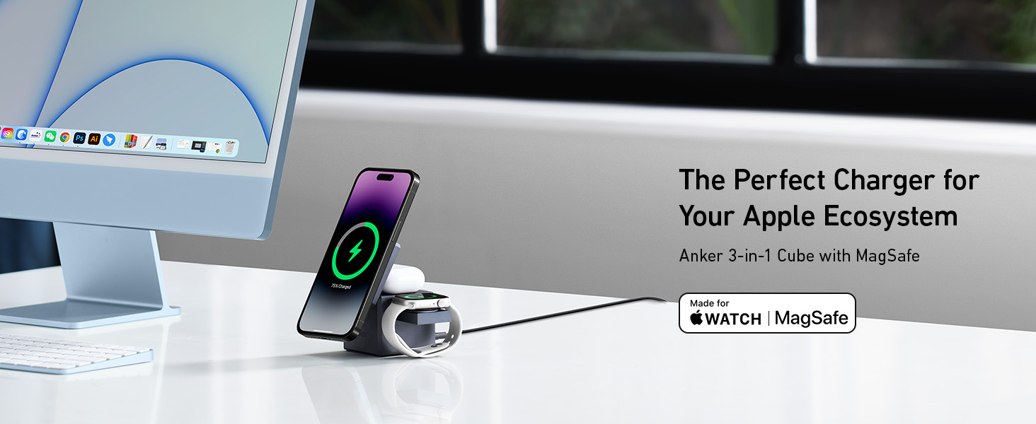 Amazon.com: Anker 3-in-1 Cube Wireless Charger, MagSafe Charging Stand, 15W  Foldable Fast Charging Station for iPhone 17/16/15, Apple Watch 1-8/Ultra,  AirPods (Adapter Included, Non-Battery) : Cell Phones & Accessories
