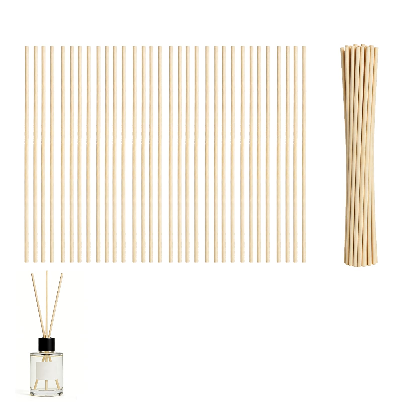 Erchuth Colour Of Skin 50 Pcs Reed Diffuser Sticks,30Cm Diffuser Reeds Sticks For Diffusers,Natural Wood Rattan 3Mm Thick Fibre Oil Aroma Diffusion Refill Replacements Essential Soak Scent For Home Bedroom Lavatory Office