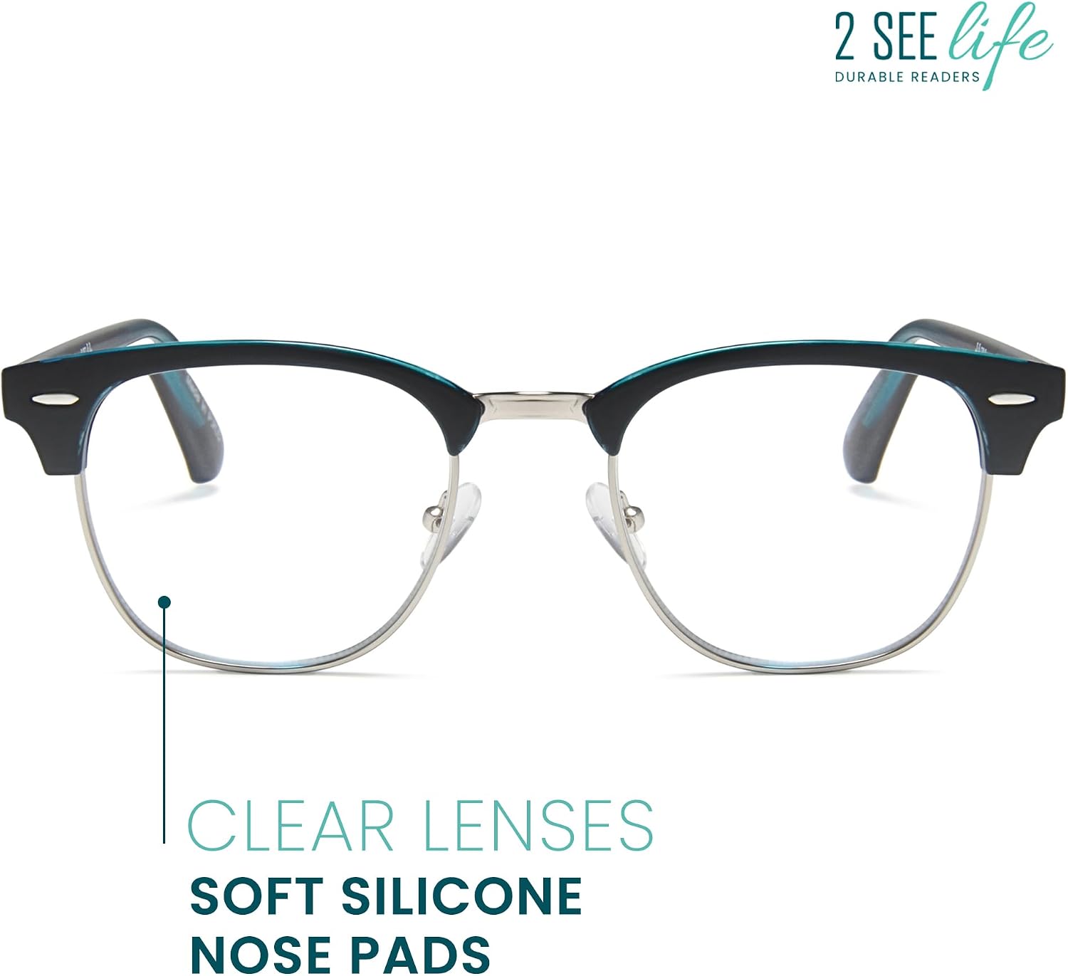 2SeeLife Premium Half Rim Reading Glasses Women & Men - Fits all Face Shapes, Metal & Sturdy Readers, Spring Hinges