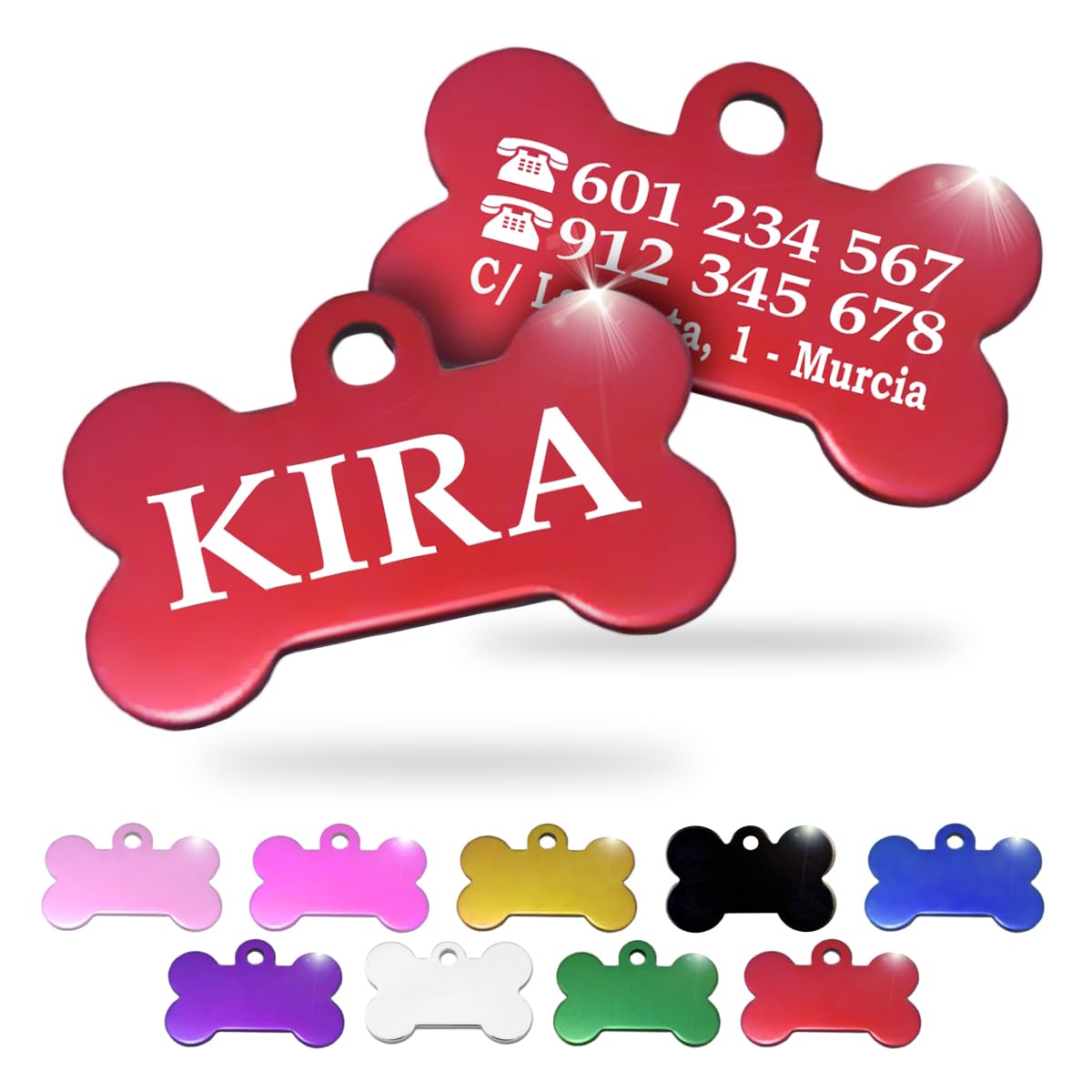 Desconocido Ibera gifts - Chapa Identificación Personalizada para Perros y Gatos Pequeños a Medianos en Forma de Hueso Placa Identificativa Mascota Grabada Nombre Collar Colgante Medalla (Rojo)