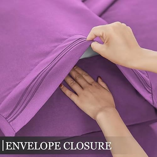 Miniatura 3 de Juego de sábanas de tamaño matrimonial color morado, juego de sábanas bajeras y fundas de almohada de bolsillo profundo, 4 piezas de microfibra