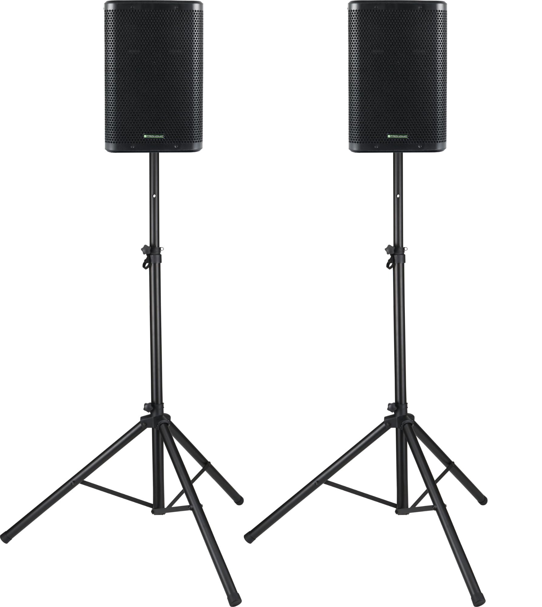 Pronomic C-210 MA Stative Set - Zwei aktive 2-Wege Boxen - Leistung: 800 Watt - 10" Woofer + 1" Hochtöner - Bluetooth und DSP-Presets - Kunststoff-Gehäuse mit Monitorschräge - inkl. Stative