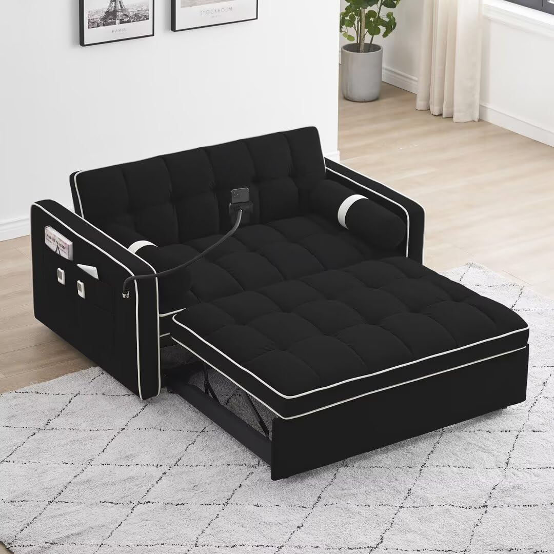 3 in 1 Convertible Sleeper Sofa Couch Bed, Velvet Tufted Loveseat Futon ...
