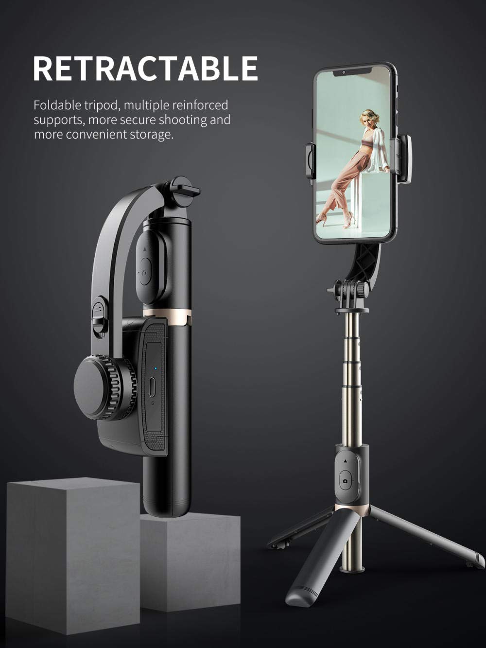 SONGR Treppiede Smartphone Asta Selfie con Stabilizzatore Gimbal Palmare Pieghevole Ad ASSE Singolo Bluetooth Adatto per Telefoni Cellulari Apple, Android, Xiaomi-Bianca