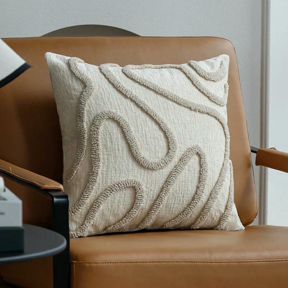 KKRANG 45x45 Chenille Decorative Throw Pillow Cover Soft Geometric Lines Cushion Covers 3-color Pillowcase Sofa Living Room