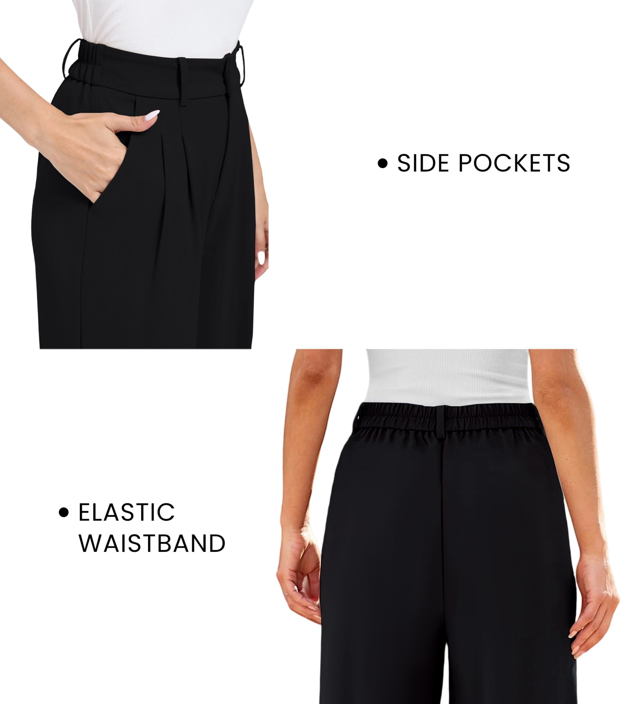 Oyamiki Pantaloni a gamba larga da donna UK casual elastico in vita estate elegante lavoro lavoro palazzo pantaloni con tasche