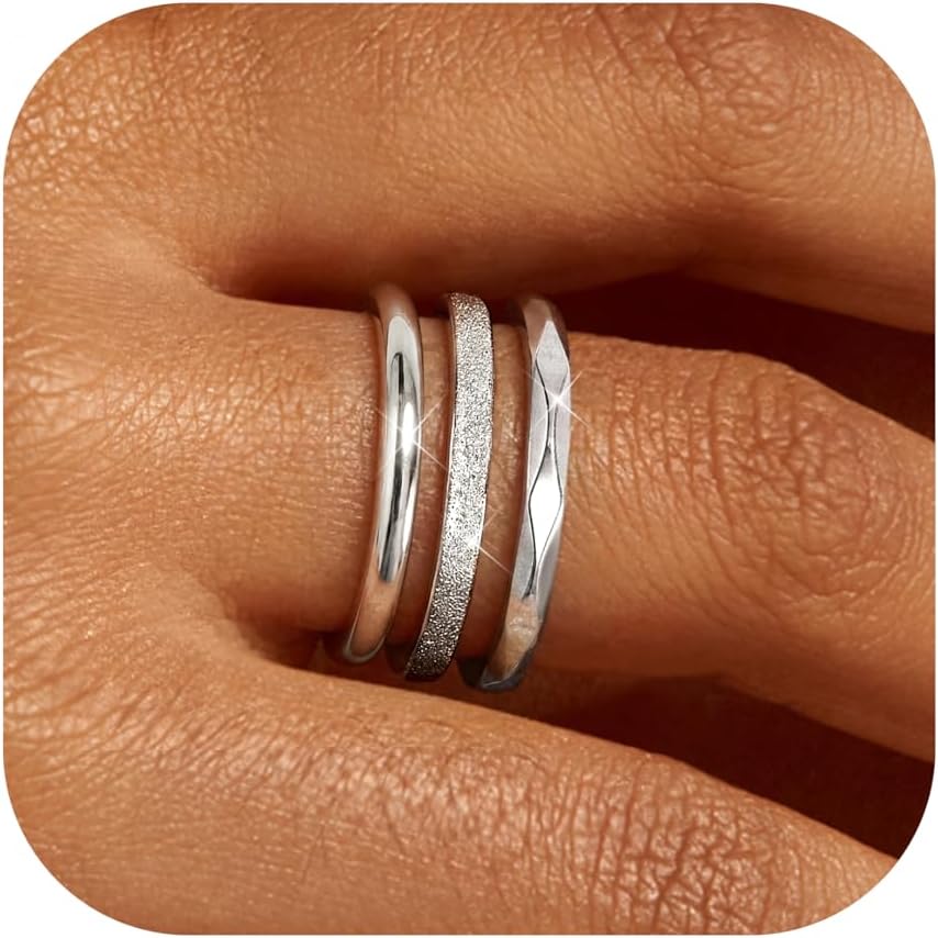 3Pcs 2mm Stainless Steel Women's Stackable Eternity Ring Band Engagement Wedding Ring Set 4-9