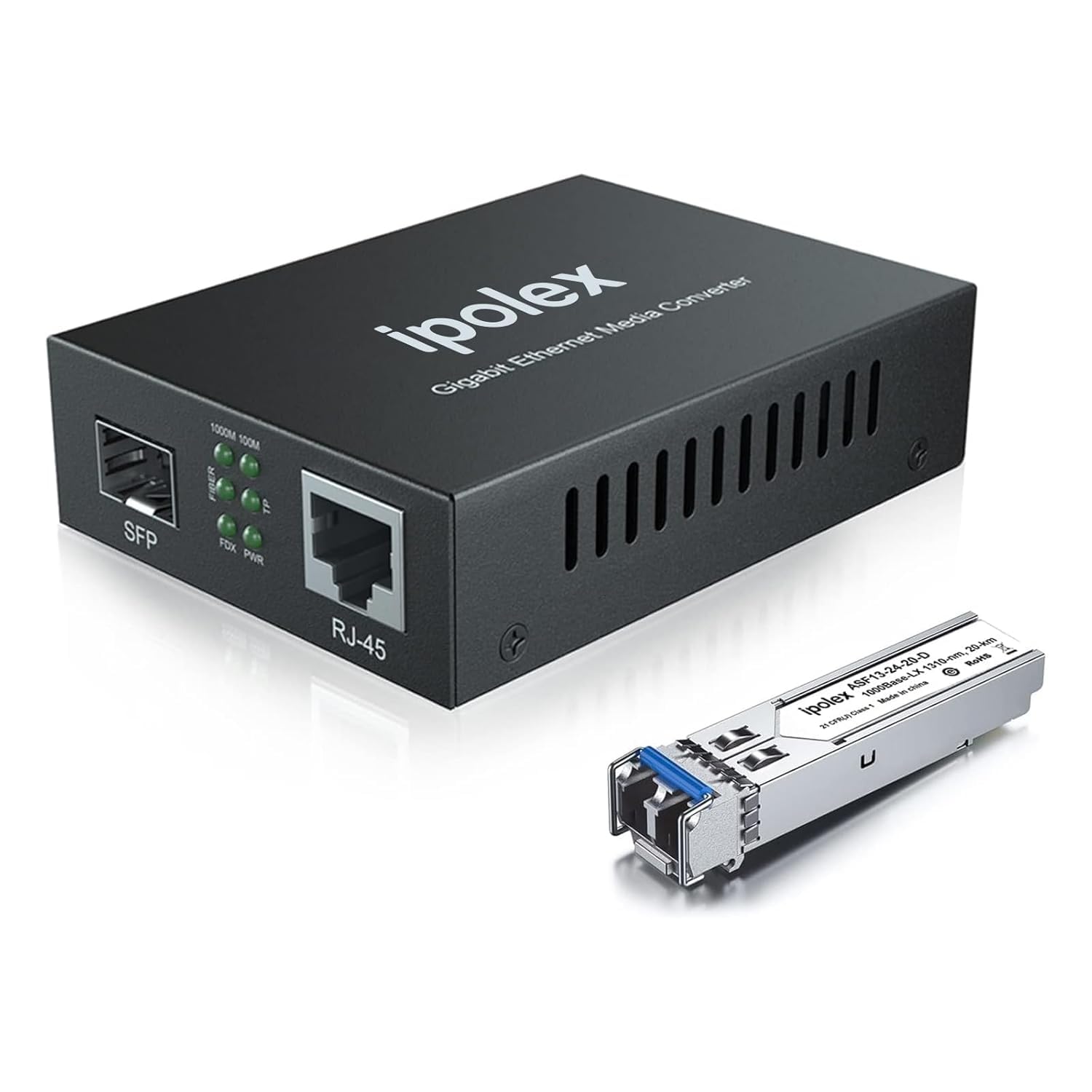ipolex Convertitore Multimediale Gigabit Ethernet SFP 1,25G Fibra Ottica Modo Singolo LC 1310-nm 20-km