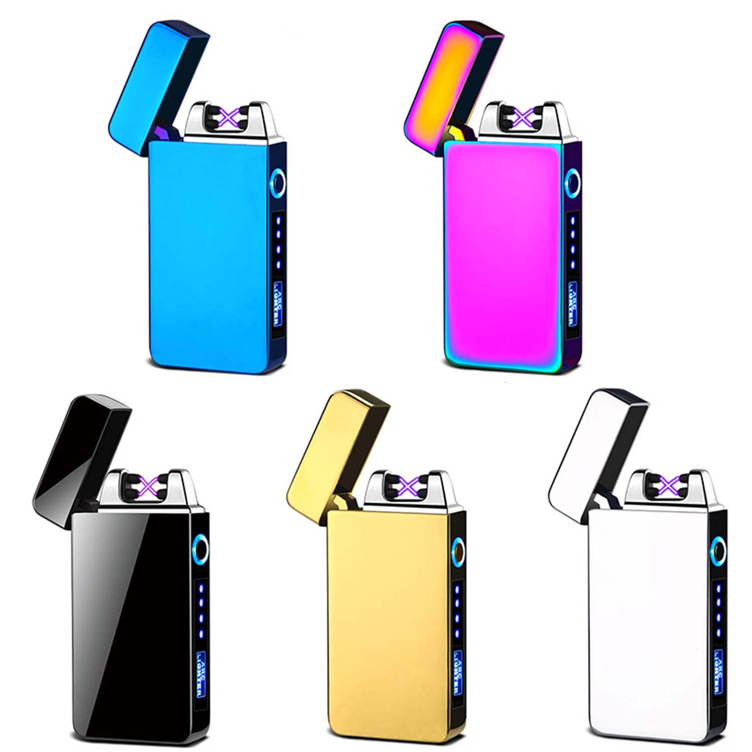Lot de 5 Briquet à Double Arc USB Rechargeable Coupe-Vent Allumage Électrique avec Puissance D'affichage à LED pour Clients Amis