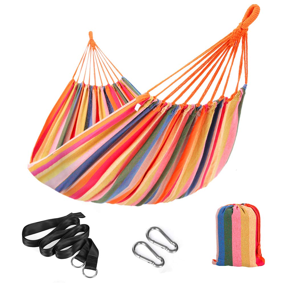 SONGMICSHammock, 210 x 150 cm, Double Hammock with Fastening Straps and Carabiners, 300 kg Load Capacity, for Terrace, Balcony, Garden, Outdoor, Camping, with Carry Bag, Rainbow GDC15C