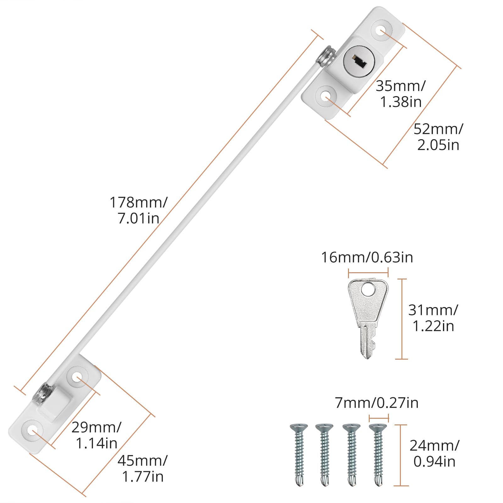 KAMTOP Lot de 8 verrous de fenêtre Kamtop - Serrures de sécurité pour enfants avec clés - Protection des enfants - Câble antivol pour bébé - Serrures de sécurité pour enfants
