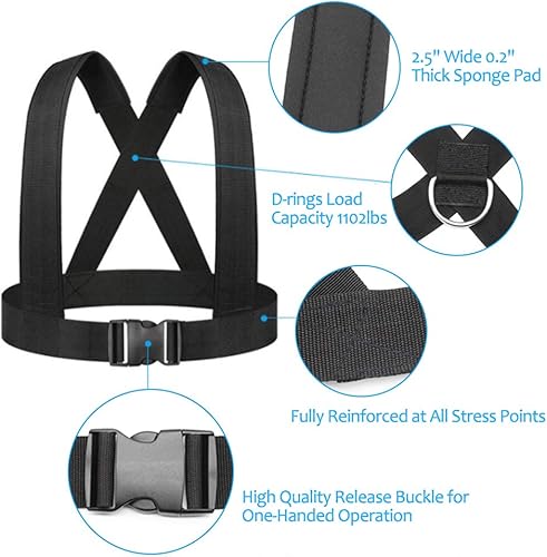 Miniatura 5 de Juego de bandas de entrenamiento de resistencia al ejercicio, equipo de entrenamiento, kit de arnés de trineo de peso de doble resistencia, correa