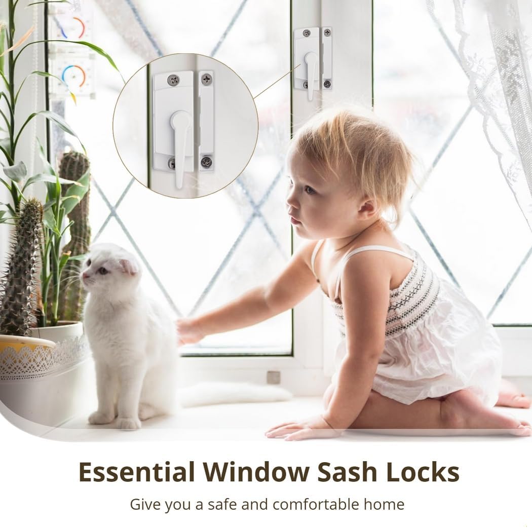 14 Pack Window Sash Security Locks, Zinc Alloy Vertical & Horizontal Window Latches, White Sliding Window Hardware with Screws