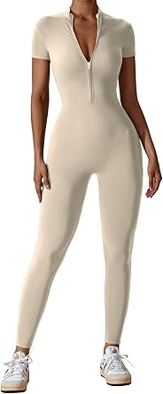 SEAUR Sportieve jumpsuit voor dames, kort, nauwsluitend, voor yoga, bodysuit met 1/2 rits, zacht, met stretch, eendelig, sportpak, voor sportschool, fitness, joggen, Zwart, M SEAUR Sportieve jumpsuit voor dames, kort, nauwsluitend, voor yoga, bodysuit met 1/2 rits, zacht, met stretch, eendelig, sportpak, voor sportschool, fitness, joggen, Zwart, M
