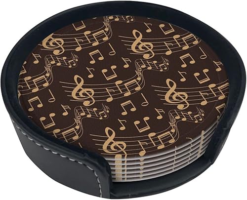 Miniatura 11 de Famame 6 posavasos de cuero para bebidas con soporte grunge retro piano notas musicales, juegos de posavasos para mesa de bebidas, posavasos para